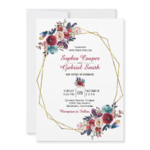 Burgundy Navy Floral Gold Frame Wedding