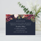 Burgundy Navy Floral Hochzeit im Herbst Empfang Ca Einladung (Stehend Vorderseite)