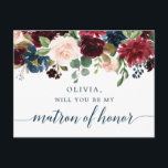 Burgundy Navy Floral Matron of Honorar Vorschlag C Postkarte<br><div class="desc">Pop die Frage mit dieser schönen Karte! Editieren Sie den Namen und die Nachricht auf der Rückseite einfach - dann in den Warenkorb! Sehen Sie sich die gesamte Kollektion der Burgundy Navy an,  um mehr passende Artikel zu finden!</div>