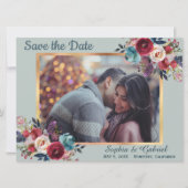 Burgundy Navy Floral on Mint Green Save the Date (Vorderseite)