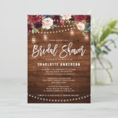 Burgundy Navy Floral String Light Brautparty Einladung (Stehend Vorderseite)