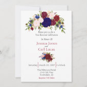 Burgundy Navy Floral Watercolor Vow Erneuerung Einladung (Vorderseite)