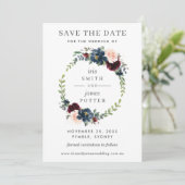 Burgundy Navy Floral Wedding Save the Date Card Einladung (Stehend Vorderseite)