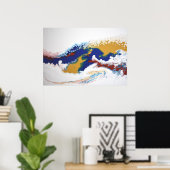 Burgundy Navy Fluid Marmor Akrylkkunst Abstrakt Poster (Heimbüro)