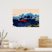 Burgundy Navy Fluid Marmor Akrylkkunst Abstrakt Poster (Küche)