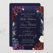 Burgundy Navy Garden Wedding Einladung (Vorne/Hinten)