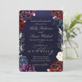 Burgundy Navy Garden Wedding Einladung (Stehend Vorderseite)