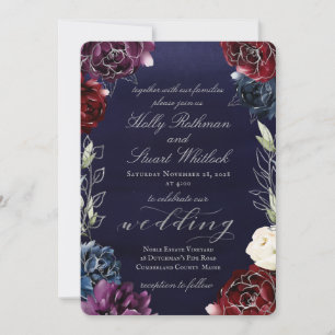Burgundy Navy Garden Wedding Einladung