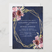 Burgundy Navy Geometric Floral Wedding Einladung (Vorderseite)