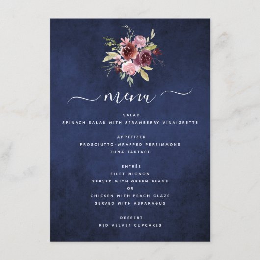 Burgundy Navy Geometric Floral Wedding Menükarte (Vorderseite)