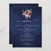 Burgundy Navy Geometric Floral Wedding Menükarte (Vorne/Hinten)