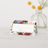 Burgundy Navy Gold Boho Hochzeit geklappt Platzkarte (Vorderseite)