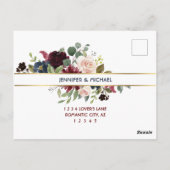 Burgundy Navy Gold Bouquet Wedding Response UAWG Postkarte (Rückseite)