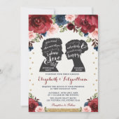 Burgundy Navy Gold Floral Jane Austen Wedding Einladung (Vorderseite)