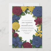 Burgundy, Navy & Gold Floral Wedding Einladung (Vorderseite)