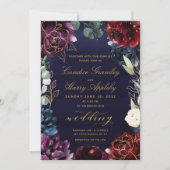Burgundy Navy Gold Garden Wedding Einladung (Vorderseite)