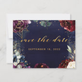 Burgundy Navy Gold Garden Wedding Save the Date (Vorderseite)