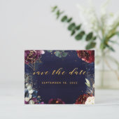 Burgundy Navy Gold Garden Wedding Save the Date (Stehend Vorderseite)