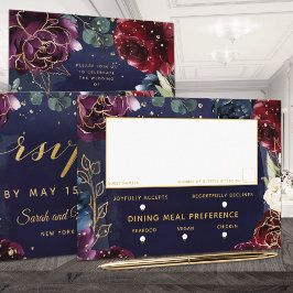 Burgundy Navy Hochzeit 3 Mahlzeiten Auswahl UAWG RSVP Karte