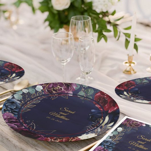 Burgundy Navy Hochzeit 7 Zoll Mittagessen Pappteller