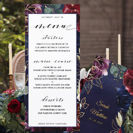 Burgundy Navy Hochzeitmenü Menükarte