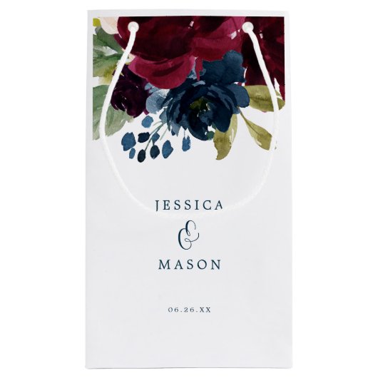 Burgundy Navy Hotel Wedding Gift Bag Kleine Geschenktüte (Rückseite)