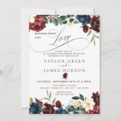 Burgundy Navy | Lässige Hochzeitsempfehlung Einladung (Vorderseite)