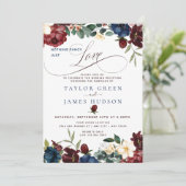 Burgundy Navy | Lässige Hochzeitsempfehlung Einladung (Stehend Vorderseite)