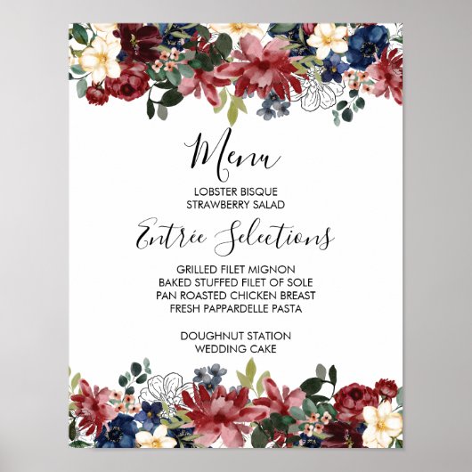 Burgundy Navy Menu Sign Poster (Vorne)