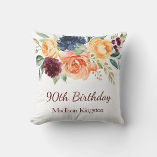 Burgundy Navy Peach Floral 90. Geburtstagsparty Kissen