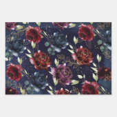 Burgundy Navy Peony Floral Gold Shimmer Geschenkpapier Set (Vorderseite 3)