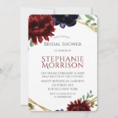 Burgundy Navy Peony Gold Brautparty Einladung (Vorderseite)
