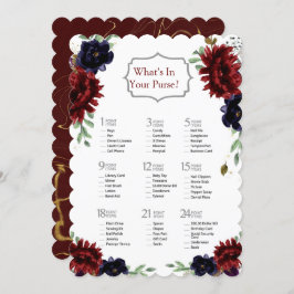 Burgundy Navy Peony Gold Brautparty Game Einladung