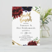 Burgundy Navy Peony Gold Bridesmaids Luncheon Einladung (Stehend Vorderseite)