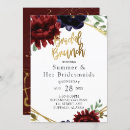 Burgundy Navy Peony Gold Bridesmaids Luncheon Einladung