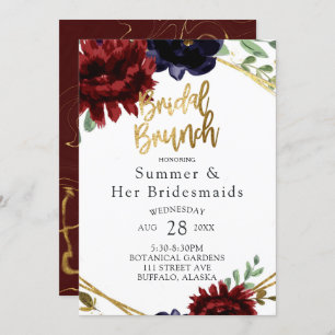 Burgundy Navy Peony Gold Bridesmaids Luncheon Einladung