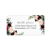 Burgundy & Navy Pink Floral 2 Rücksendeadresse Lab Adressaufkleber (Vorne)