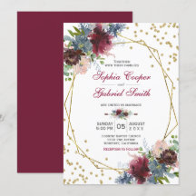 Burgundy Navy Pink Floral | Gold Frame Wedding