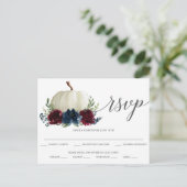 Burgundy Navy Pumpkin Wedding RSVP Postcard Postkarte (Stehend Vorderseite)