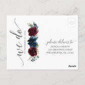 Burgundy Navy Pumpkin Wedding RSVP Postcard Postkarte (Rückseite)