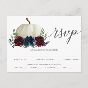 Burgundy Navy Pumpkin Wedding RSVP Postcard Postkarte