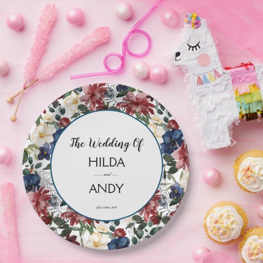 Burgundy Navy-Rose Pappteller (Party)