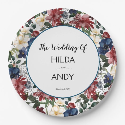 Burgundy Navy-Rose Pappteller (Vorderseite)