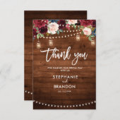 Burgundy Navy Rustic String Light Wedding Dankeskarte (Vorne/Hinten)