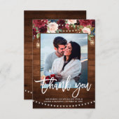 Burgundy Navy Rustic String Light Wedding Dankeskarte (Vorne/Hinten)