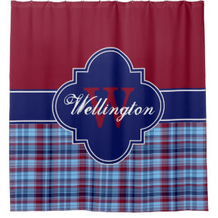 Burgundy Navy Sky Blue Madras Kariert 1ICBR Name Duschvorhang