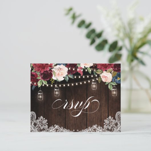 Burgundy Navy String Light Mason jar UAWG Postcard Postkarte (Stehend Vorderseite)