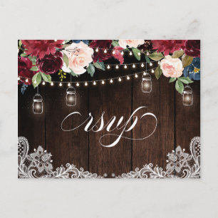 Burgundy Navy String Light Mason jar UAWG Postcard Postkarte