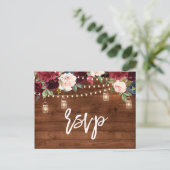 Burgundy Navy String Light Mason Jar UAWG Postkarte (Stehend Vorderseite)