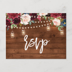 Burgundy Navy String Light Mason Jar UAWG Postkarte